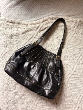 Koomba Maggie Bag: Black Studded Leather Shoulder Bag
